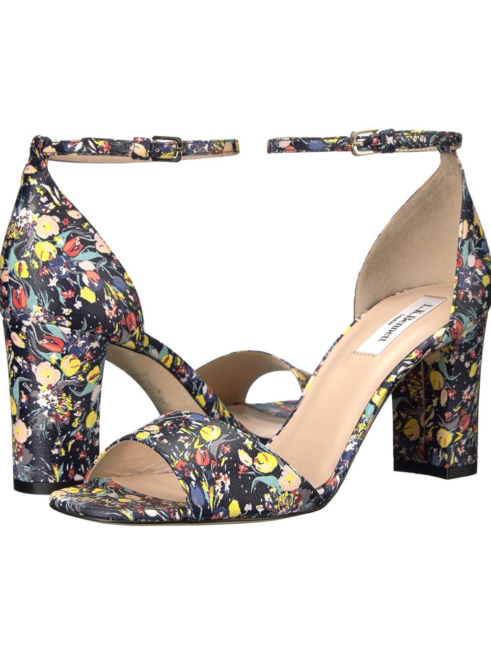 $345 L.K. Bennett Helena Floral Leather Ankle-Strap Block Heel Sandals Size 9/39
